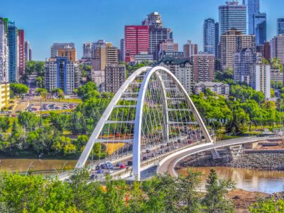 A panoramic view of downtown Edmonton in the summer